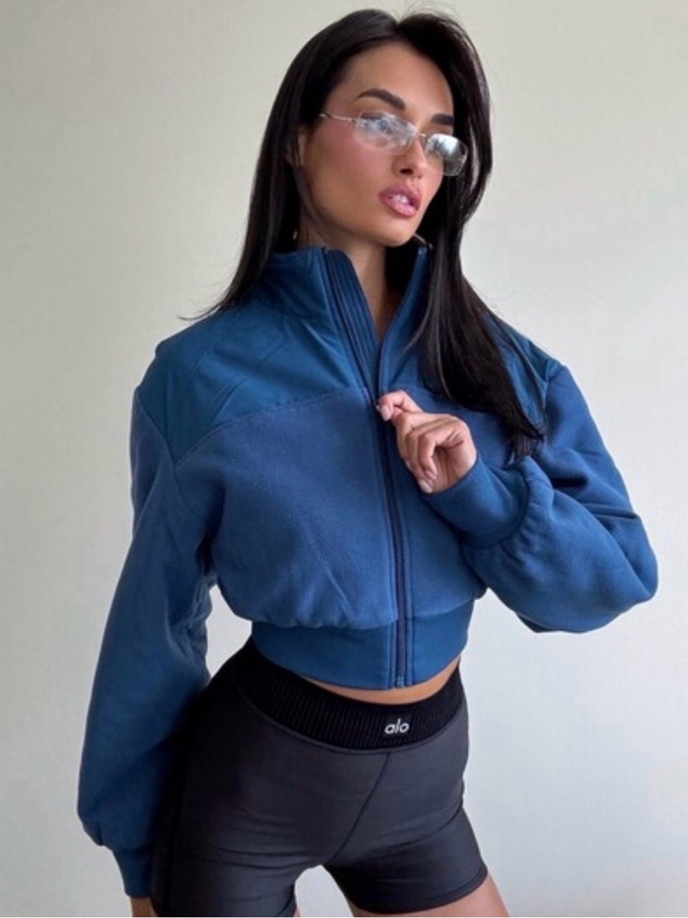 ALO Polar fleece Blue Zip-Up Cropped Jacket